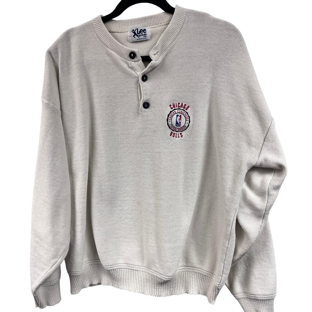 Vintage Men's Cotton NBA Chicago Bulls logo pullover Henley Sweater XXL